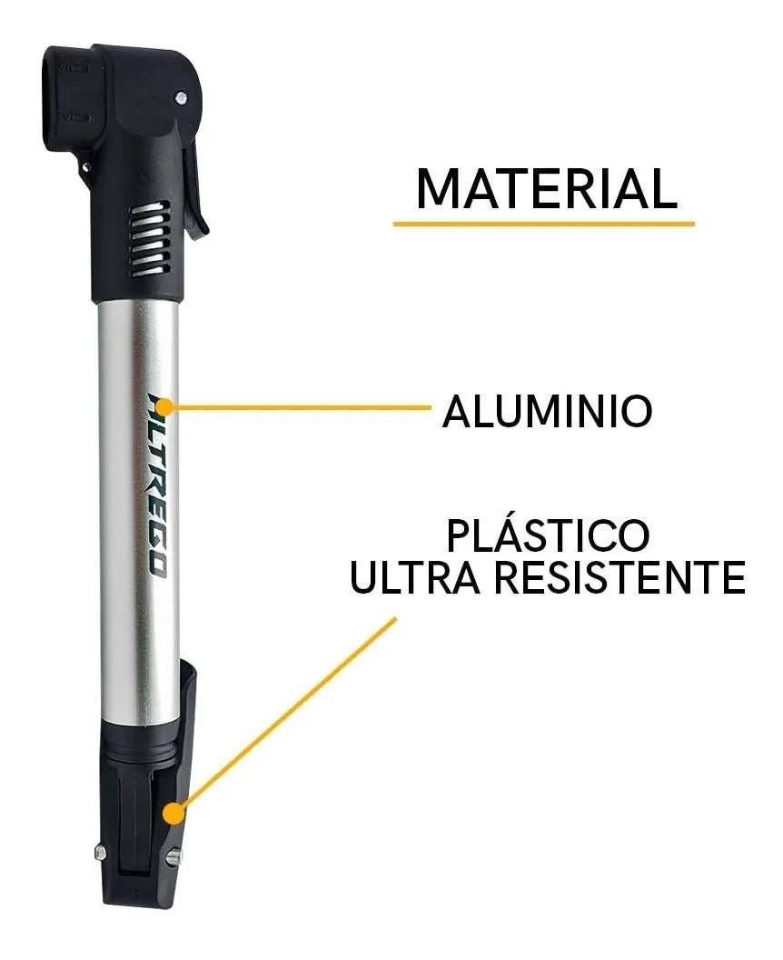 Mini Bomba De Aire Portátil Para Bicicleta Color Plateado