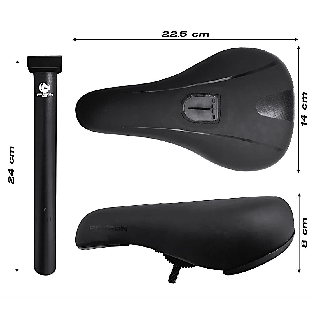Asiento Pivotal Para Bicicleta Bmx Con Poste Aluminio 25.4mm Ancho 140 Mm Color Ne Largo 225 Mm