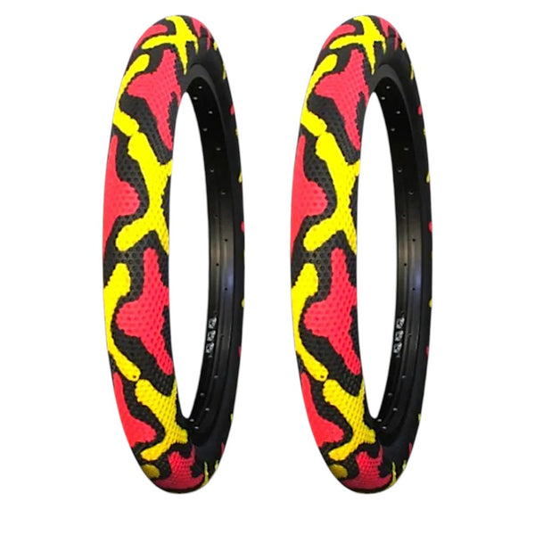 Llanta Rodado 20x2.40 Camuflaje Everbest Rojo / Amarillo