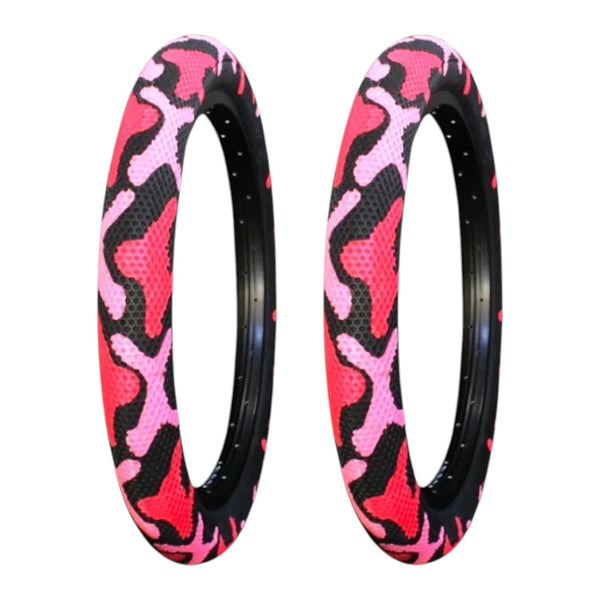 Llanta Rodado 20x2.40 Camuflaje Everbest Rosa Rojo