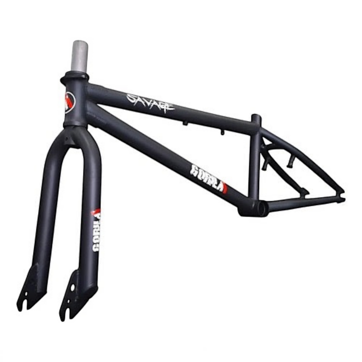 CUADRO Y TIJ DE ACERO BMX "GORILA" MODELO "SAVAGE" CALCA BAJO BARNIZ CENTRO MID TELES INTEGRADO NEGRO