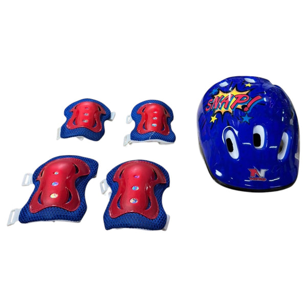 SET DE CASCO Y PROTECCIONES INFANTILES PARA BICICLETA AZUL
