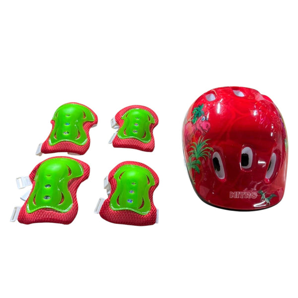 SET DE CASCO Y PROTECCIONES INFANTILES PARA BICICLETA ROJO