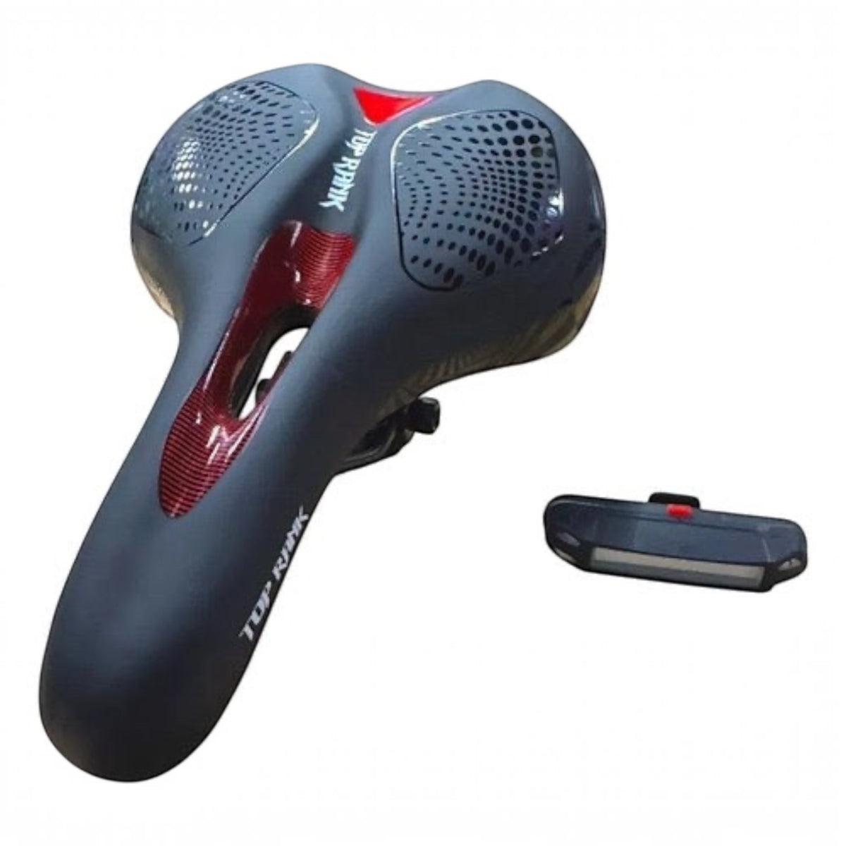 ASIENTO ANCHO ACOJINADO TOP RANK MOD.TR03 C/LUZ RECARGABLE USB ROJO NEGRO