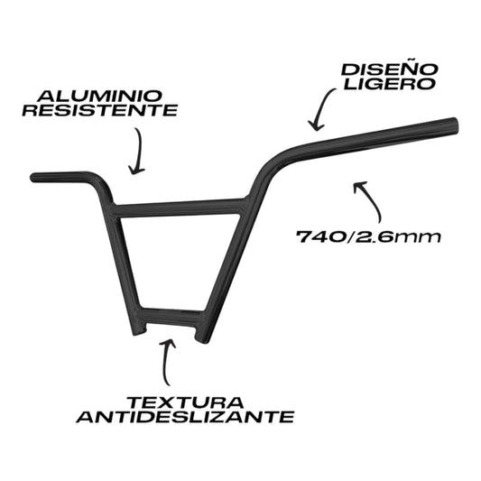 Manubrio Bicicleta Bmx Hi-ten Aluminio 740mm 2.6mm Color Negro