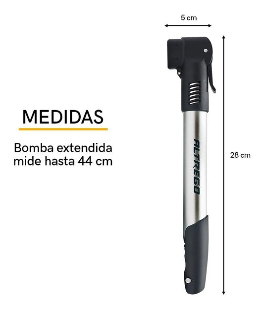 Mini Bomba De Aire Portátil Para Bicicleta Color Plateado