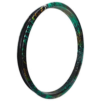 Aro de aluminio TONYBIKESGDL de 20 pulgadas para BMX con acabado artístico de salpicaduras en verde, negro y dorado.
