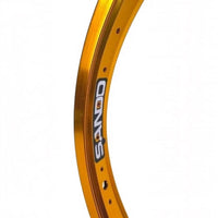 Aro de bicicleta Sando rodado 20 de aluminio en color dorado brillante con diseño reforzado de TONYBIKESGDL