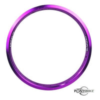 Aro de bicicleta Sando rodado 20 en aluminio color morado metalizado, disponible en TONYBIKESGDL para BMX y freestyle.