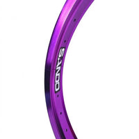 Aro de bicicleta Sando rodado 20 de aluminio en color morado metalizado, disponible en TONYBIKESGDL para BMX y freestyle.
