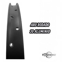 Aro de bicicleta TONYBIKESGDL rodado 20 de aluminio negro mate con diseño de doble pared para alta resistencia
