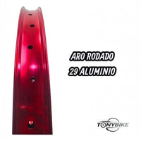 Aro de bicicleta TONYBIKESGDL de aluminio rodado 29 en color rojo brillante con diseño aerodinámico y resistente.