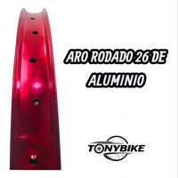 Aro de bicicleta TONYBIKESGDL rodado 26 fabricado en aluminio resistente con acabado en color rojo metálico brillante.