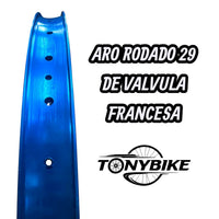 Aro para bicicleta rodado 29 de TONYBIKESGDL en color azul brillante, diseñado para válvula francesa.