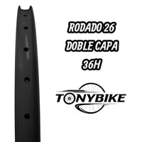 Aro para bicicleta de montaña TONYBIKESGDL de 26 pulgadas, doble capa, 36 agujeros, en color negro mate.