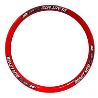 Aro para bicicleta de montaña TONYBIKESGDL Beast MTB de 26 pulgadas en color rojo brillante con gráficos deportivos.