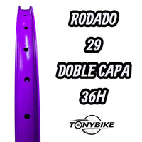 Aro para bicicleta de montaña TONYBIKESGDL rodado 29 de doble capa en color morado brillante con 36 agujeros