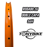 Aro de bicicleta TONYBIKESGDL rodado 26 de doble capa en color naranja brillante con 36 agujeros para radios