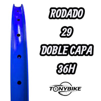 Aro TONYBIKESGDL para bicicleta de montaña rodado 29, color azul, construcción de doble capa y 36 hoyos.