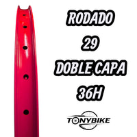 Aro rojo TONYBIKESGDL para bicicleta de montaña rodado 29 de doble capa con 36 orificios para mayor resistencia.