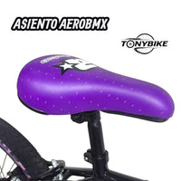 Asiento ergonómico AeroBMX morado con detalles de puntos para bicicleta TONYBIKESGDL