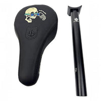 Asiento para bicicleta BMX TONYBIKESGDL negro con gráfico de calavera y tija integrada ligera