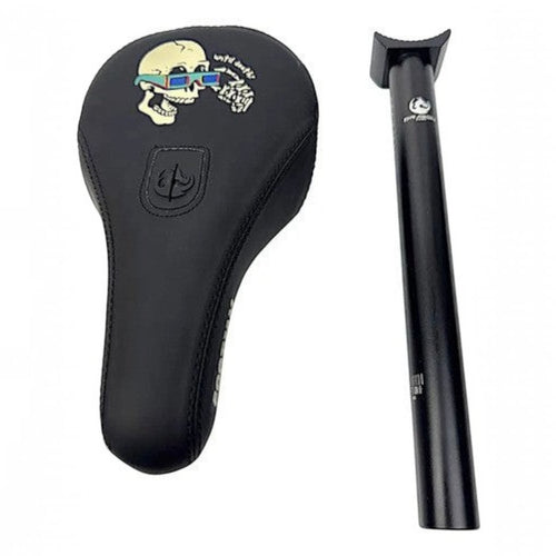 Asiento para bicicleta BMX TONYBIKESGDL negro con gráfico de calavera y tija integrada ligera