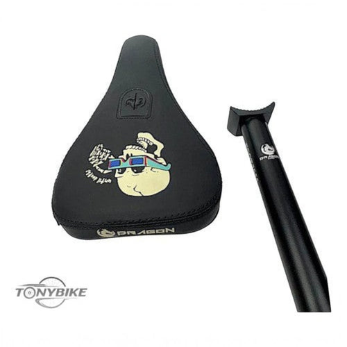Asiento para bicicleta BMX TONYBIKESGDL negro con gráfico de calavera y tija integrada ligera
