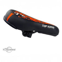Asiento para bicicleta BMX TONYBIKESGDL en color negro con detalles naranjas, diseño ergonómico y resistente.
