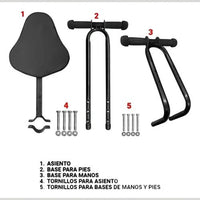 Asiento infantil ajustable TONYBIKESGDL para bicicleta en color negro con manillar, base para pies y tornillería.