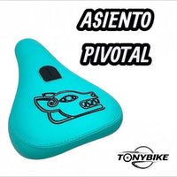 Asiento pivotal TONYBIKESGDL para BMX en color turquesa con gráfico de lobo negro y diseño ergonómico ultraligero