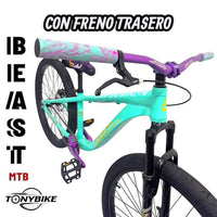Bicicleta de montaña TONYBIKESGDL Beast color turquesa y morado con cuadro de aluminio y freno trasero