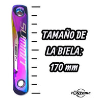 Biela Summit de 170 mm para bicicleta TONYBIKESGDL con acabado iridiscente tornasol y escala de medición lateral
