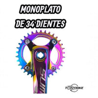 Juego de bielas y monoplato TONYBIKESGDL de 34 dientes con acabado tornasol iridiscente para bicicleta