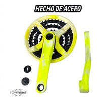 Juego de bielas y platos TONYBIKESGDL de acero en color amarillo con diseño de camuflaje para bicicleta