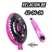 Juego de bielas y platos TONYBIKESGDL de acero en color rosa marmoleado con relación 42-34-24 para bicicleta