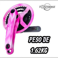 Juego de bielas y platos TONYBIKESGDL de acero en color rosa con diseño marmoleado y relación 42-34-24 dientes