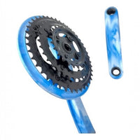 Juego de bielas y platos TONYBIKESGDL con triple plato 24/34/42T y acabado marmoleado azul para bicicleta de montaña.