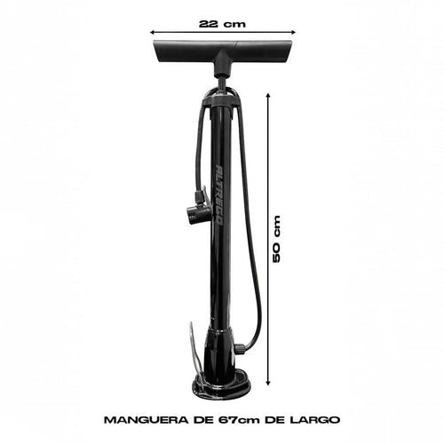 Bomba de aire de piso TONYBIKESGDL negra de acero con mango ergonómico, manguera de 67 cm y cabezal versátil.