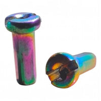 Set de cabecillas para radios de bicicleta TONYBIKESGDL con acabado tornasol iridiscente y diseño resistente.