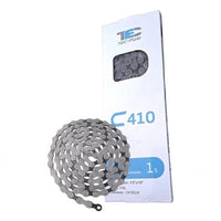 Cadena de bicicleta TONYBIKESGDL TEC-PWR C410 de acero plateado para transmisiones de una sola velocidad