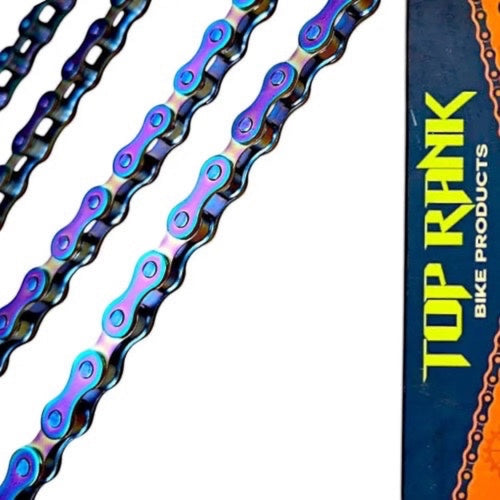 Cadena para bicicleta TONYBIKESGDL Top Rank con acabado tornasol iridiscente para BMX y ciclismo urbano