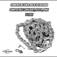 Cadena TONYBIKESGDL KMC K1 Wide plateada para bicicletas de una sola velocidad, BMX y fixie con eslabón de cierre.