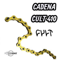 Cadena para bicicleta BMX Cult 410 dorada de TONYBIKESGDL, resistente y de alto rendimiento para freestyle.