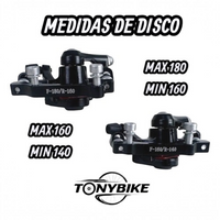 Set de calipers de freno de disco mecánico TONYBIKESGDL en color negro con especificaciones de medida F-180/R-160