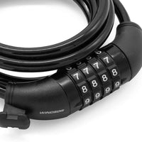 Candado de seguridad para bicicleta Windsor con cable negro y mecanismo de combinación de cuatro dígitos personalizable