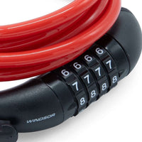Candado de seguridad Windsor para bicicleta con cable de acero rojo y cierre de combinación numérica de 4 dígitos