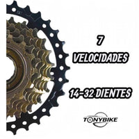 Cassette de rosca TONYBIKESGDL de 7 velocidades con piñones negro y bronce, relación 14-32 dientes para bicicleta.
