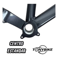Detalle del centro estándar en cuadro de bicicleta de montaña TONYBIKESGDL fabricado en aluminio resistente