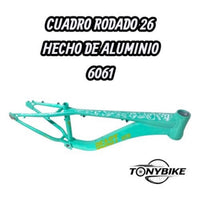 Cuadro para bicicleta de montaña TONYBIKESGDL rodado 26 de aluminio 6061 en color turquesa con gráficos detallados